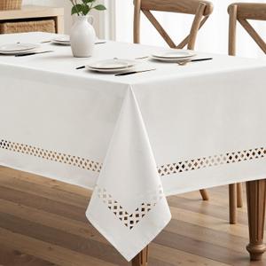 MIULEE White Rectangle Linen Polyester Tablecloth with Decorative Cutouts Spring Waterproof Stain Resistant & Shrink-Proof Table Cloth 60x84 inch Farmhouse Style for Dining and Outdoor Picnics
