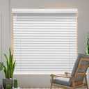 Cordless Faux Wood Blinds 38" W x 48" H, 2 Inch Slat Horizontal Windows Blinds with Crown Valance, Room Darkening Blinds, White Blinds for Home Interiors.