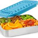 LunchBots Large Cinco Stainless Steel Lunch Container - Five Section Design Holds a Variety of Foods - Metal Bento Box for Kids or Adults - Dishwasher Safe - Stainless Lid - Aqua Dots