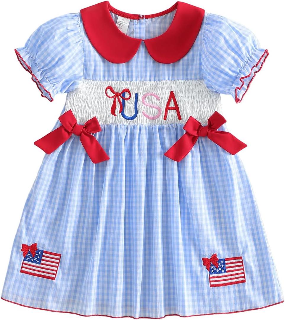 Fathers Day Baby Girl Outfit Toddler Smocked Dress I Love Daddy Embroidered Stripes Dresses Cute Summer Clothes