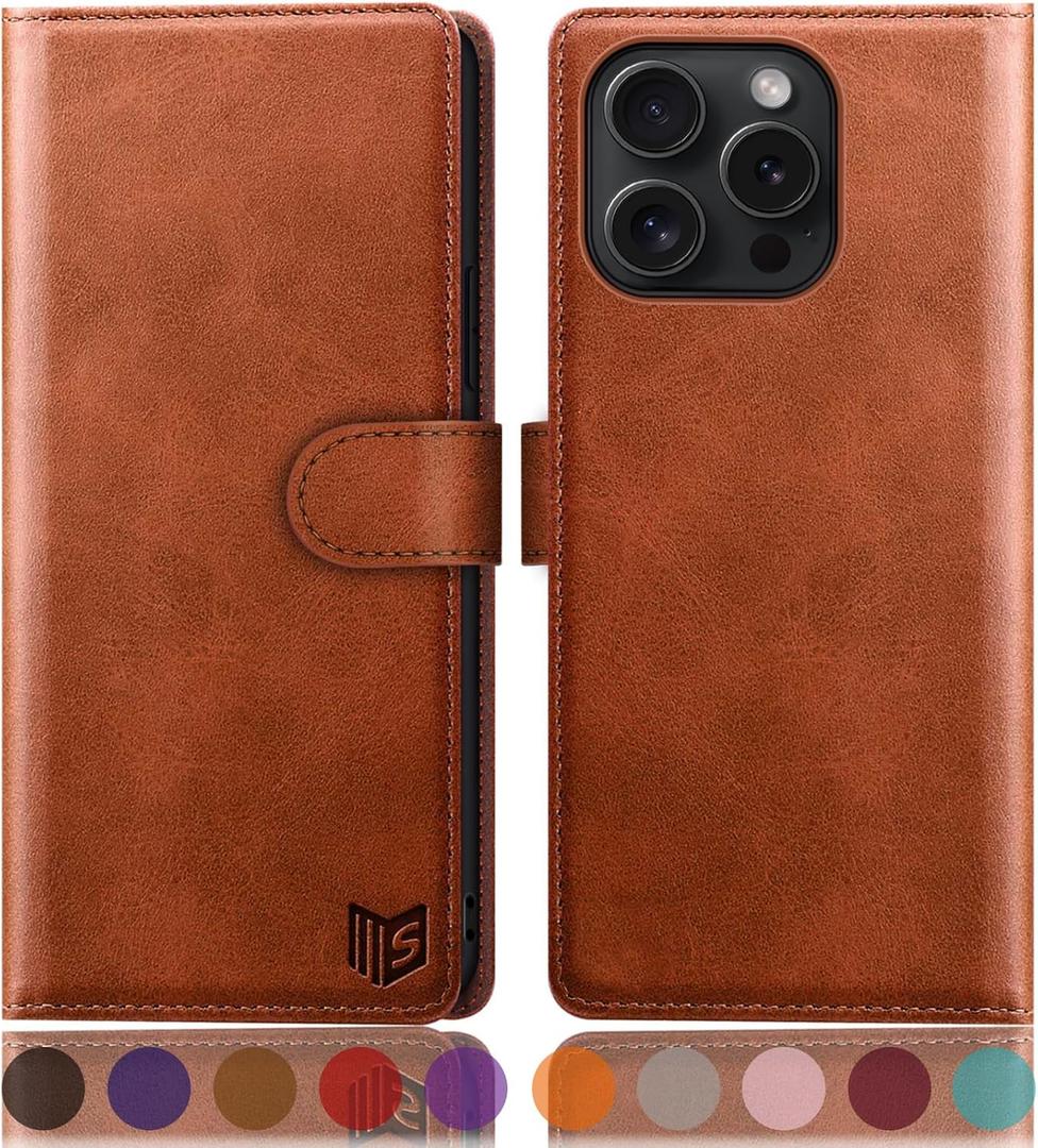 SUANPOT Compatible with iPhone 16 Pro Max 6.9" Wallet case with RFID Blocking Credit Card Holder,Flip Book PU Leather Protective Cover Women Men for Apple 16 Pro Max Phone case Light Brown