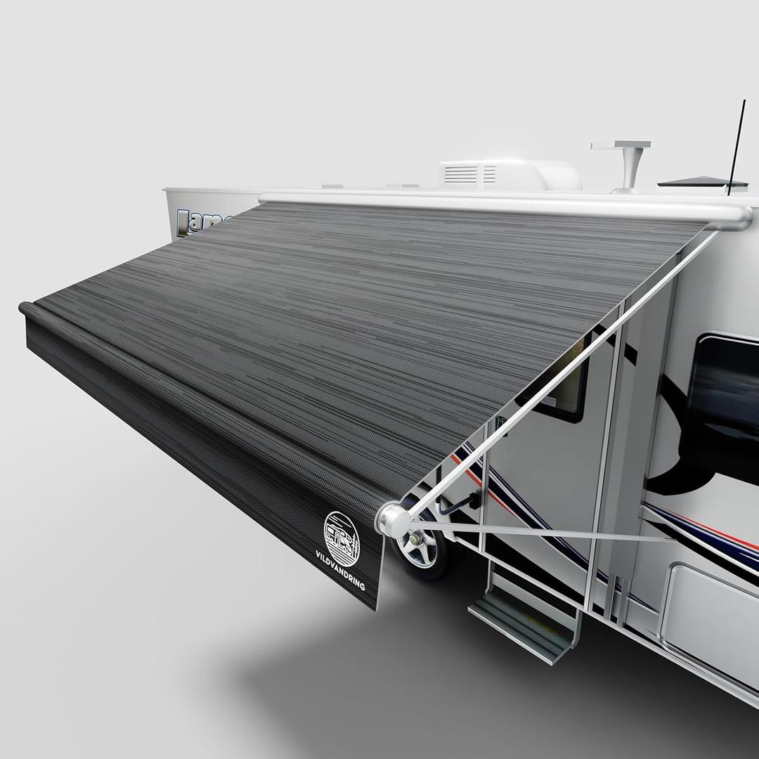 RV Awning Fabric Replacement  19.5oz Heavy-Duty Heat-Sealed Vinyl, UV-Resistant, Weatherproof, Sunproof, Fits Electric & Manual RV Awnings, Perfect for RVs, Campers & Trailers (8'(fabric7'2''), Black Fade)