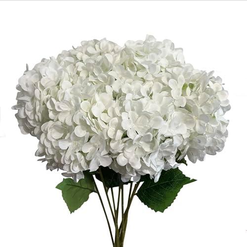 WISTART 8 Pcs Large Hydrangea Artificial Flowers 27.5 inches Realistic Single Long Stem Full Faux Silk Hydrangea Bouquets Flowers Arrangements Home Decor DIY Wedding Centerpieces(White)