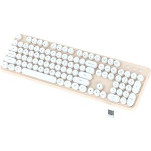 JAMfit Wireless Keyboard 2.4G and Bluetooth Cute Round Keycaps Retro Typewriter Flexible Keys Full Size Keyboard, Ergonomic Compatible with Mac, Windows, iOS, Android((Milk Tea-White)
