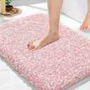 Yimobra Bathroom Rugs Non Slip Washable 24x17, Ultra Soft and Water Absorbent Bath Mats, Plush Fluffy Shower Mat Outside, Microfiber Thick Matts for Bathroom Floor/Sink, (Pure Gray and Light Pink & White)