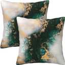 Emerald Green Gold Marble Pillow Covers 18x18 Set of 2, Green and Gold Modern Abstract Throw Pillow Covers Outdoor Decorative Pillow Case for Couch Bed Sofa Cushion Home Decor
