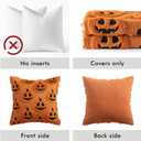 EMEMA Fall Pumpkin Ghost Decorative Throw Pillow Covers 18x18 Inch Set of 2 Soft Plush Faux Wool Couch Pillow Covers 3D Embroidered Halloween Couch Cushion Case for Living Room Home Decor (Orange)