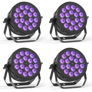 Stage Par Lights, 18X10W RGBW 4-in-1 LED DJ Par Can Light, Full Cast-Aluminum Party Uplight with Strobe Wash Effect by DMX512 & Sound Activated for Wedding Festival Event DJ Live Show - 4 Pack