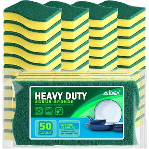 AIDEA Sponges Kitchen, 50 Pack Heavy Duty Dish Sponge, Cleaning Dish Scrubber for Home and Kitchen, Stink-Free Cleaning Supplies for Pots, Pans