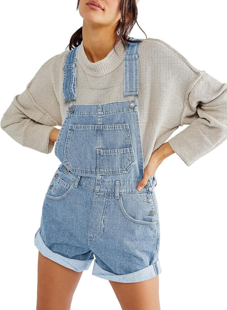 Sovoyontee Women's Shortalls Classic Adjustable Straps Denim Bib Jean Overalls Shorts Rompers Summer Jumpsuits (X-Large, A-sky Blue)