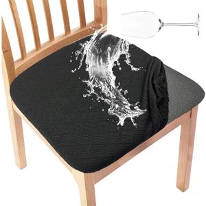 Gute Chair Seat Covers, Dining Room Chair Seat Covers with Ties, Stretch Jacquard Chair Covers Protectors for Dining Room Kitchen Chairs - 4 Pcs, Rhombic-Black