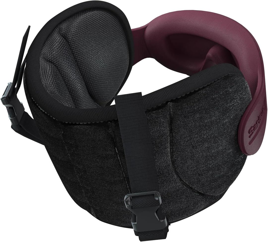 Travel Pillows for Airplanes, Airplane Pillow with Brown-Red Sleep Eye Mask, 360 Neck Support Headrest, Portable Airplane Travel Essentials, Adjustable Airplane Head Strap, Stop Bobblehead