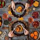 Happy Halloween Placemats Set of 4 Scalloped Pumpkin Cotton Linen Placemats 13.5 Inch Embroidery Halloween Table Mats for Trick or Treat Party Supplies Home Kitchen Dining Table Decorations