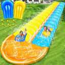 30 Ft Extra Long Slip Water Slide with Sprinkler, Heavy Duty Lawn Water Slide for Kids Adults, Double Lane Water Slide with 2 Bodyboards, Backyard Lawn Summer Outdoor Water Toys for Water Party Play, 30 feet by 58 inches