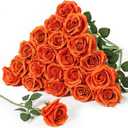 Serwalin 20pcs 4'' Big Orange Artificial Roses, Large Flower Head Silk Rose Velvet Real Touch, Fake Roses Long Stems Realistic Bouquet for Wedding, Table Centerpiece Home Decor