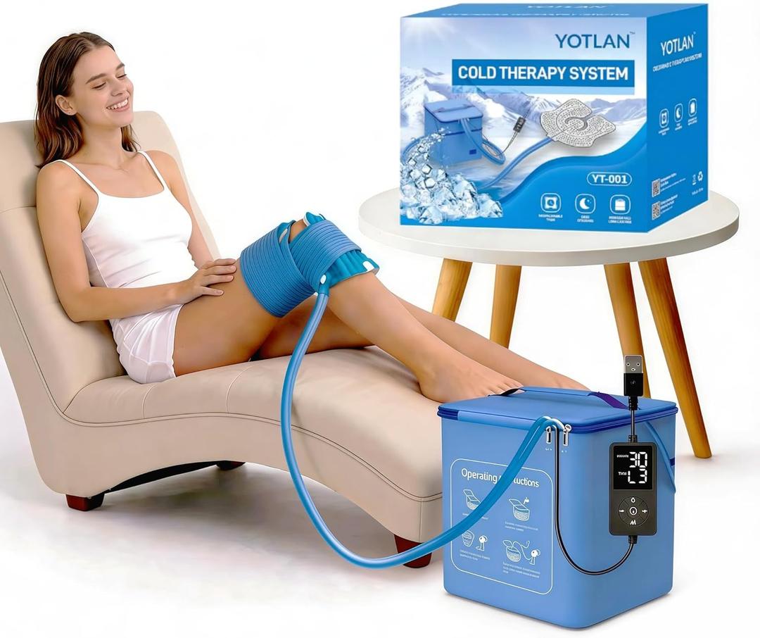 Cold Therapy Machine with Programmable Timer,USB Powered Portable,2025 New Powerful Pump, for Knee Replacement,Pain Relief,Sports Injuries,Ace Bandage Style Compression,Pad for Shoulder,Hip,and Ankle