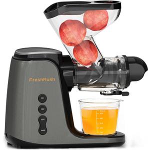FreshRush Juicer Machines, 3.6 Inch Double Large Feed Chute Cold Press Juicer, High Juice Yield, Easy to Clean，3 Masticating Juicer Modes, Slow Juicer with 200W Motor (Grey)