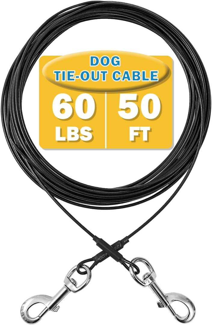 Dog Tie Out Cable,50ft Dog Run Cable,Tie-Out Cable for Small Dogs Up to 60 lbs,Dogs Leash Tether for Yard,Camping and Outside (Black)