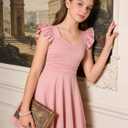 ALISISTER Girls Ruched Dresses Teens Ruffle Flowy Tiered A Line Swing Dress for Girl 7-16Y (Pink, S)