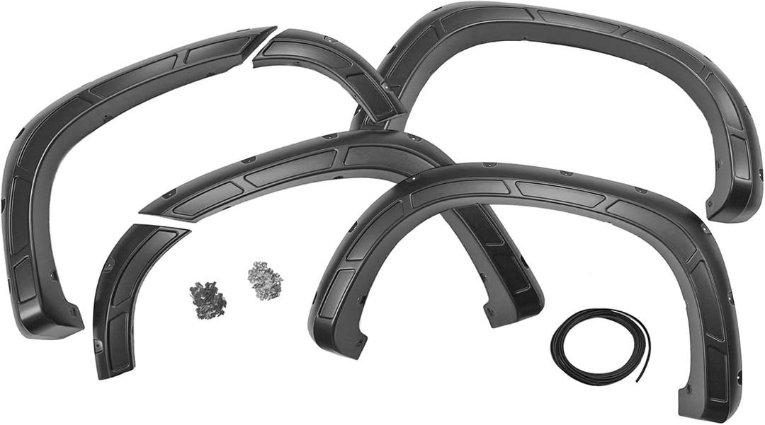 Rough Country Defender Fender Flares for Chevy Silverado 1500 (2019-2025) - Set of 4, Flat Black
