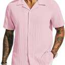 PJPAUL JONES  Men's Casual Button Down Shirts Short Sleeve Textured Summer Beach Shirt with Pocket M