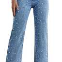 AprPith Women's Skinny Jeans Chic Pearl Decorated Stretch Casual Embellished Fashion Statement Denim Pants Medium Blue 2 XL