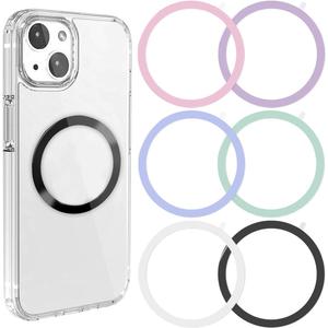 6 Colors Universal Metal Rings Compatible with Magsafe Magnetic Wireless Charger, Adapter Ring Sticker for Cell Phone Case Magnet Wireless Charging, Compatible with iPhone 16/15/14/ Samsung Galaxy
