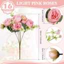 Crowye 16 Bundles Artificial Peonies Realistic Flowers with Stems Bouquet Peonies for Table Centerpieces Wedding Decoration Bridal Floral Arrangement (Light Pink)