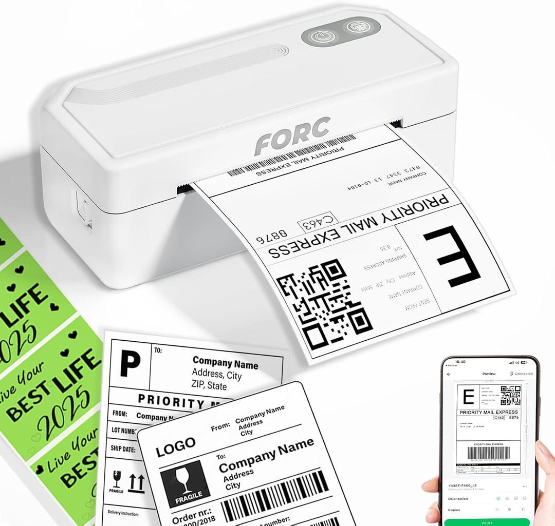 Forc Shipping Label Printer,4X6 Thermal Label Printer for Small Business & Office Package,Compatible with Android, iOS, Windows and Mac, Widely Used for Amazon,UPS,Etsy,USPS (White)
