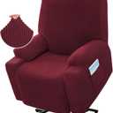 High Stretch Recliner Slipcover with Side Pocket Electric Power Lift Recliner Chair Cover,Soft Jacquard Fabric Fitted Standard Large Power Lift Recliner (Burgundy)