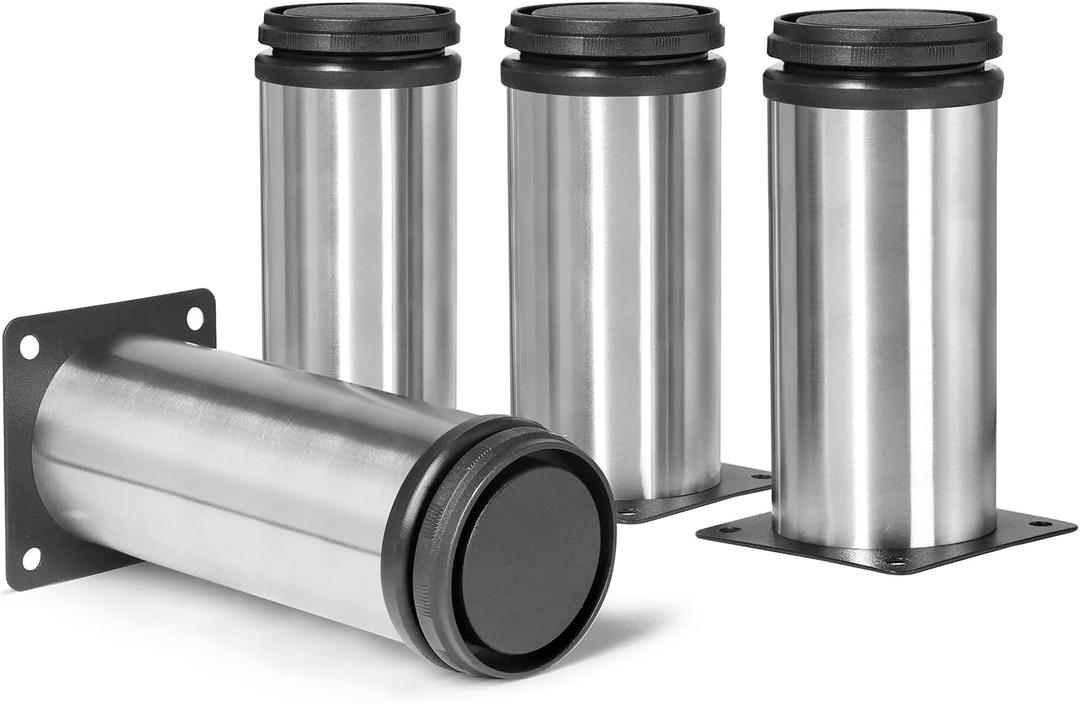 5 Inch Metal Furniture Legs Stainless Steel Adjustable Legs Silver Metal Legs Round Cabinet Legs for Coffee Table Cabinet Desk Sofa Shelves, Pack of 4