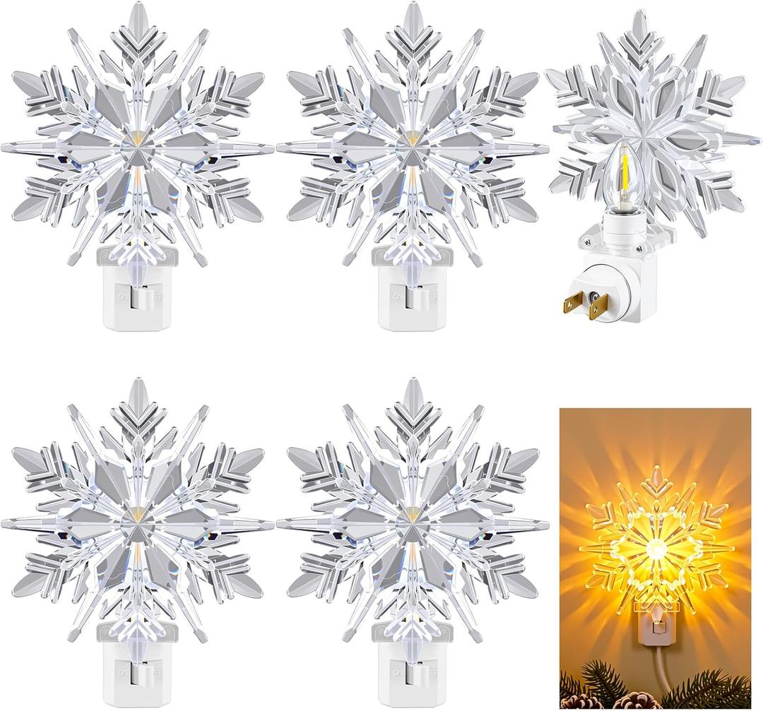 Tuanse 4 Pcs Snowflakes Christmas Night Light Xmas Decoration LED Snowflake Pure White Night Light Plug into Wall with 360 Degree Swivel Plug and ON/Off Switch for Bedroom Living Room Porch