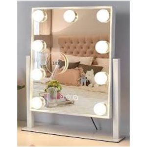 Kotdning Vanity Mirror with Lights, Lighted Vanity Mirror with 9 Dimmable Bulbs for Dressing Room & Bedroom,3 Color Lighting, Modes Detachable 10x Magnification 360°Ratation(White) 12" L x 14.4" W