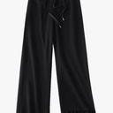 Women's Pants Vertical Grain Wool Blend Elastic Waist Soft Loose Straight Leg Pants, M