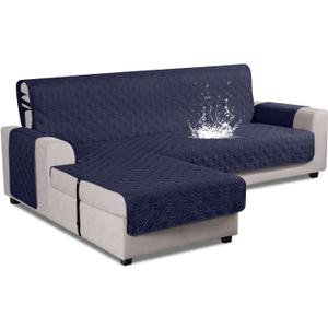 VANSOFY Upgraded Sectional Couch Covers 100% Waterproof L Shaped Sofa Slipcover Reversible Chaise Lounge Cover for Sectional Sofa Furniture Protector Cover for Pets(Small, Dark Blue)