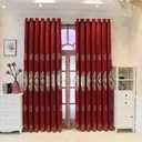 Amidoudou 1 Pair European Luxury Jacquard Hollow Curtains Embroidered Chenille Curtains for Living Room Bedroom (Red,63x84 Inch)