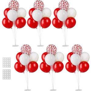 Voircoloria 6 Sets Balloon Stand Kits, Balloon Sticks with Base for Table Centerpieces Graduation Birthday Baby Shower Gender Reveal Party Decorations(Red&White)