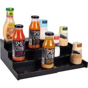 Spice Rack Kitchen Cabinet Organizer: 4 Tier Bamboo Expandable Spice Storage Display,Spice Shelves Adjustable Seasoning Organizer (Black)