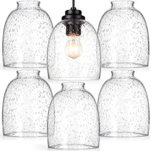 Gerrii 6 Pack Clear Seeded Glass Shade Replacement 1.65" Fitter, 5.47" x 4.76" Ceiling Light Bulb Cover Set Bubble Textured Chandeliers Ceiling Fans Dressing Table Lamps Kitchen Island Living Room