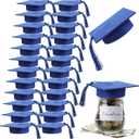 Mindsoft 24 Pcs 2026 Graduation Cap Decorations Mason Jar Lid with Tassels 4.2 Inch Grad Hat Large Mason Can Toppers for 2026 Graduation Party Supplies Table (Blue)