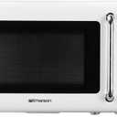 Emerson MWR7020W Compact Countertop Microwave Oven with Button Control, LED Display, 700W 5 Power Levels, 8 Auto Menus, Glass Turntable and Child Safe Lock, 0.7, Retro White
