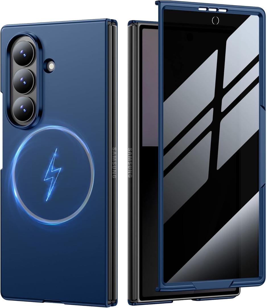 Magnetic for Samsung Galaxy Z Fold 7 Case [Compatible with MagSafe][Built-in Privacy Screen Protector] Slim Hard PC Thin Shockproof Protective Phone Cases for Samsung Galaxy Z Fold 7, Blue