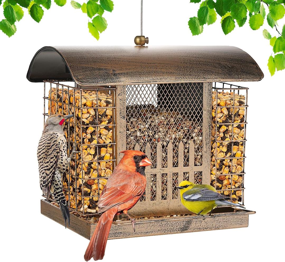 Suet Bird Feeder Outdoor Hanging with 2 Metal Mesh Cages - Attracts Woodpeckers, Finches, Sparrows - Wild Bird Feeder for Garden, Yard Decoration or Gift