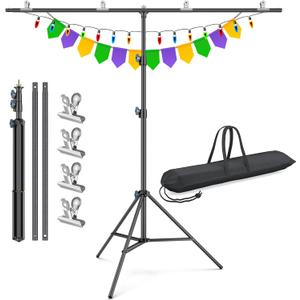 LINCO Lincostore Zenith Portable T-Shape Background Backdrop Stand Kit 5x6.7ft - 5ft Wide (Fixed) and 6.7ft High (Adjustable)- Lightweight Only 4 Lbs Easy to Carry and Storage Black, 56.7 FT