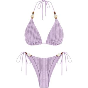 ZAFUL Women's Bikini Sets Beads Triangle Swimsuits 2 Piece String High Cut Cheeky Bathing Suits (Purple, XL)