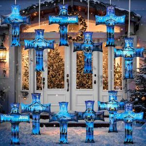 Soulchen 12 Pcs Christmas Inflatable Hanging Ornaments Indoor Decorations, Christian Nativity Holy Night Decoration, 14 Inch Blow up Jesus Cross with Rope Jesus Wall Decor for Xmas Outside Lawn Porch