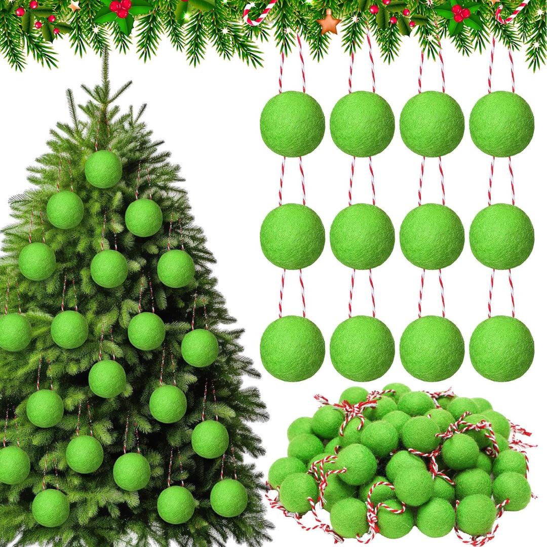 Jenaai 50 Pcs Christmas Lime Green Felt Balls Ornaments 1.18 Inch Christmas Tree Hanging Wool Felt Ball Mixed Color Pompom Decorations for Xmas Tree Festival Party Supplies