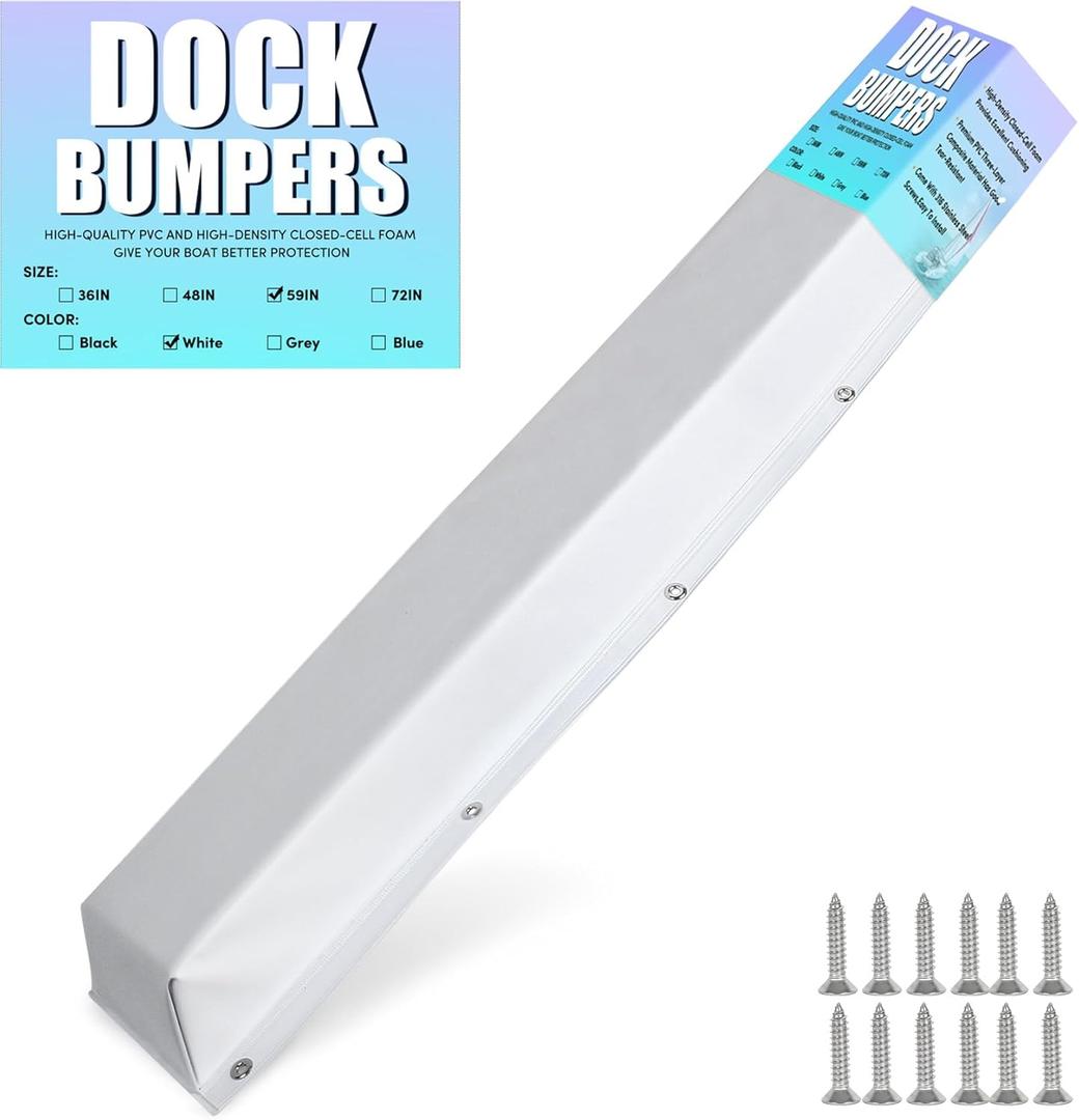 Boat Dock Bumpers, Dock Bumpers Dock Edge, Dock Fenders Bumpers, Boat Dock Bumper Guards for Dock Edge, Piling, Horizontal Deck, Vertical Poles, or Pier Fenders (White), Size: 58inch-1Pack