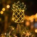 12" Gold Shiny Pineapple Summer Tree Topper with LED Lights, 11.62" H x 4.91" W