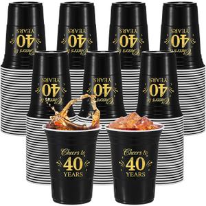 Ziliny 100 Pcs 40th Birthday Plastic Cups Bulk, Cheers to 40 Years 16 oz Disposable Black Gold Cups for Men Women 40th Birthday Wedding Anniversary Party Favors Decoration Hot Cold Drinks Supplies
